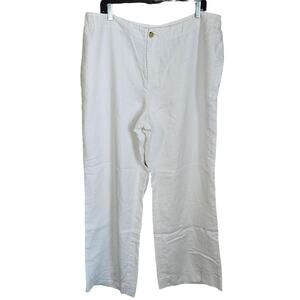 Linen Ralph Lauren Pants Womens Size 16W White Wide Leg Trouser Lined Designer